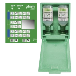 Plum Augenspülstation In Staubgeschützter Wandbox, Mit 2 Flaschen Augenspüllösung à 500 Ml NaCl 0,9%, Mit Spiegel